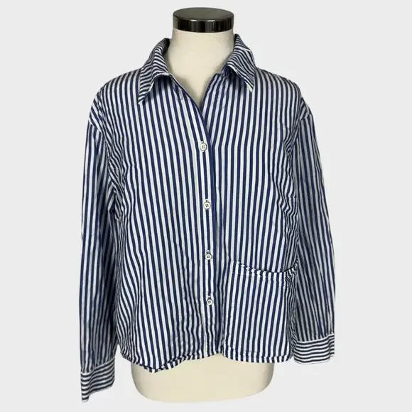 CAbi M 6085 Striped Blue / White Prep School Button Down Shirt Spring 2022 - Picture 2 of 10